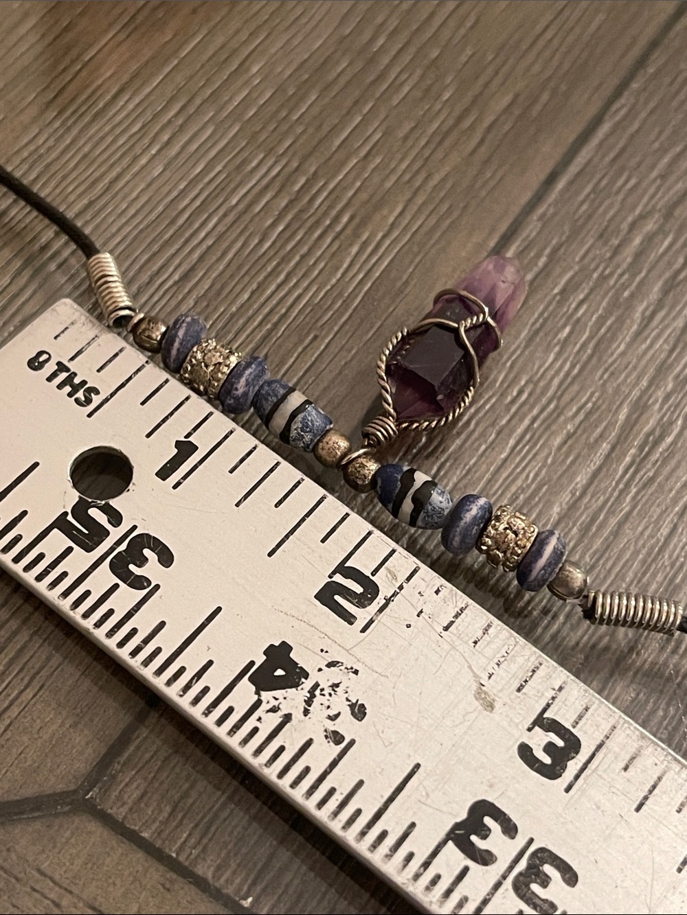 Vintage 1990’s Style Wire Wrapped Amethyst Crystal Black Cord Necklace - Picture 4 of 15